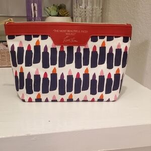 💚5/$25 Estee Lauder Large Lipstick Pattern Pouch Red Trim Makeup Cosmetic Bag